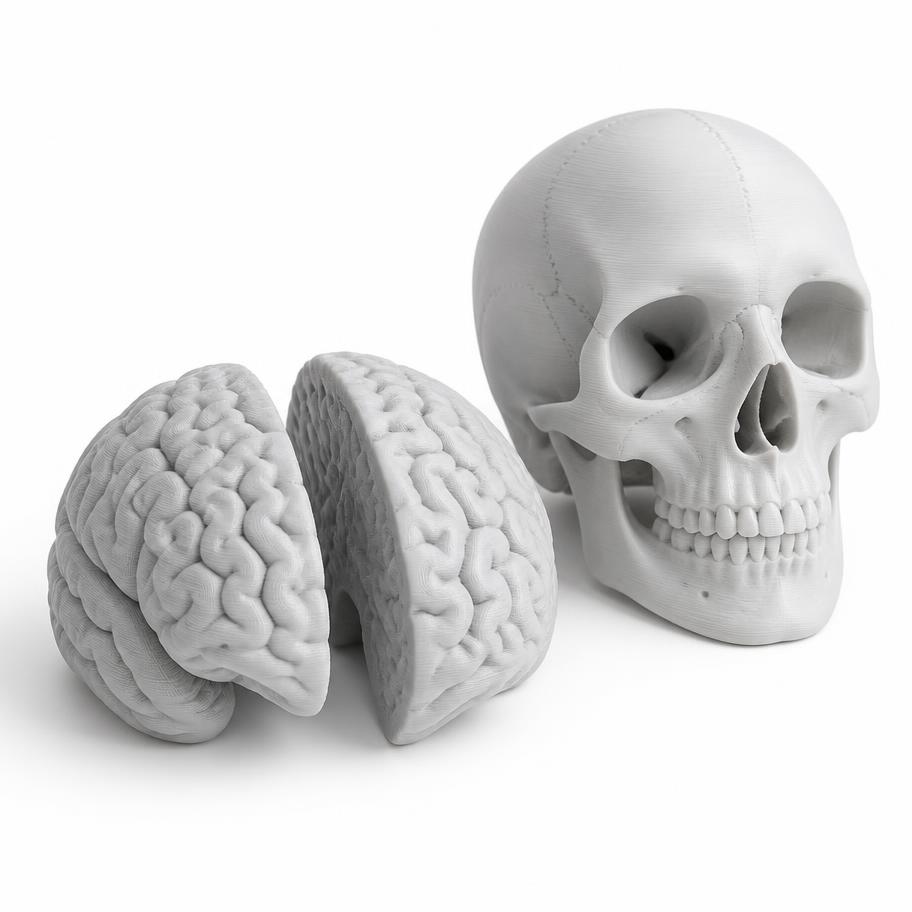 3D printed brain hemispheres and skull display models