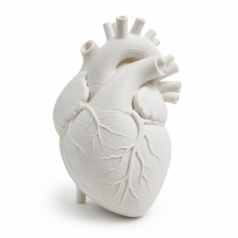 3D printed anatomical heart display model in matte white